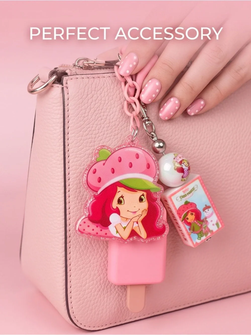 Pink Strawberry Character Kids Hair Bow with Matching Charms